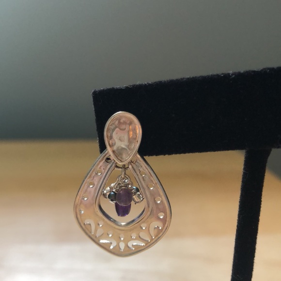 Silpada Sterling Silver Cut Out Amethyst, Pearl and Bead Earrings - Picture 5 of 6